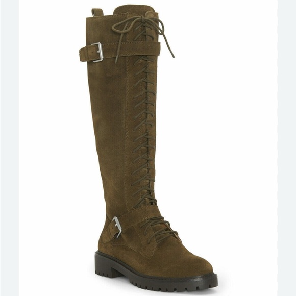 New Lucky Brand Knee High Suede Combat Lace Up Moto Boot Size 9 - Picture 1 of 10